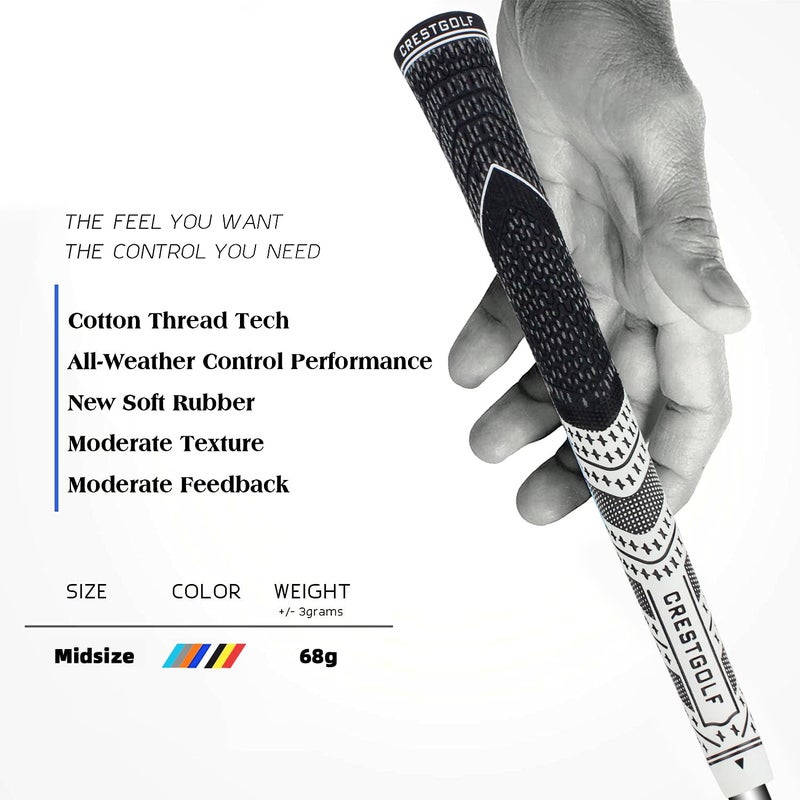 Crestgolf Multi -Compound Golf Grips,Mid Size All-Weather Control Thread Technology Rubber Combine with Carbon Yard, Anti-Slip-Set of 13(White,Midsize) - Image 4